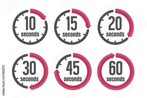 Clock , timer (time passage) color icon set ( form 10 seconds to 60 seconds).