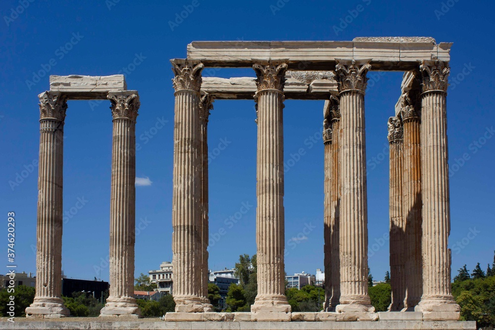 Ruins of the ancient Olympian Zeus temple in Athens, Greece