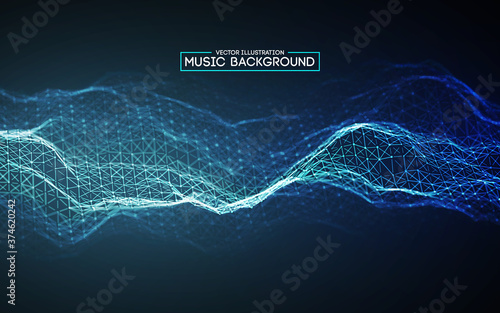 Blue background design. Colourful music background design. Abstract sound wave music equalizer. Particle background audio abstract. EPS 10.