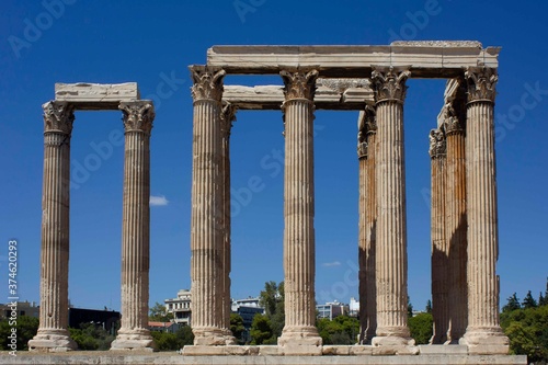 Ruins of the ancient Olympian Zeus temple in Athens, Greece