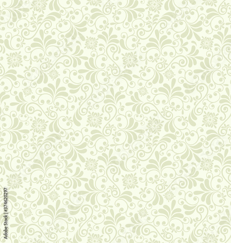 Seamless light background with beige pattern in baroque style. Vector retro illustration. Ideal for printing on fabric or paper for wallpapers, textile, wrapping.  © bulbbright