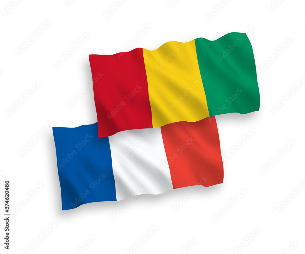Obraz premium Flags of France and Guinea on a white background