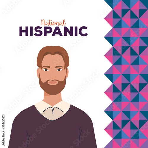 latin man cartoon with colored shapes design, national hispanic heritage month and culture theme Vector illustration