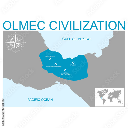 vector map with heartland of Olmec civilization for your design