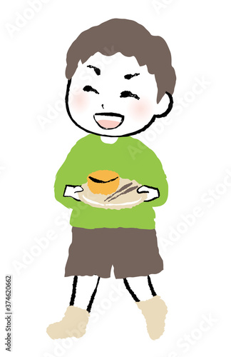 illustration of a boy holding dishes