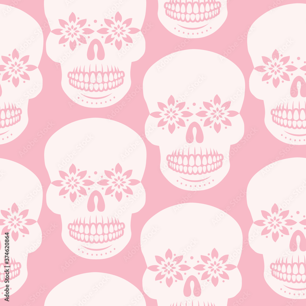 Sugar skulls, day of the dead seamless pattern. Repetitive vector illustration. Sugar skulls, day of the dead seamless pattern. Repetitive vector illustration.