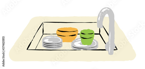 illustration of kitchen sink and dishes