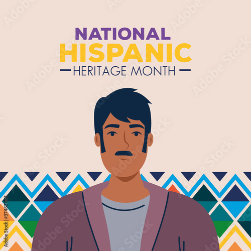 latin man cartoon with colored shapes design, national hispanic heritage month and culture theme Vector illustration