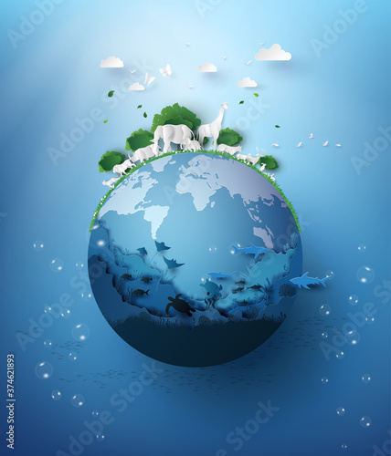 Wildlife and Ocean Harmony on Earth Globe