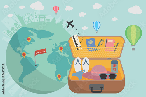 World travel destination. Tourism business concept for book cover, brochure, flyer, banner