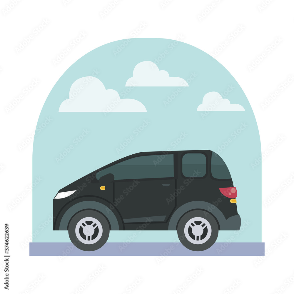 black car at street with clouds vector design