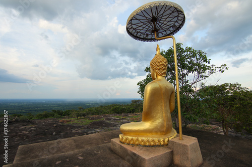 View landscape over the mountain there is a Buddha at North east of Thailand