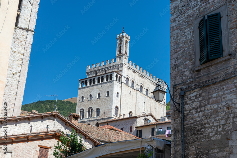 view of the palace of consoli in the town of gubbio