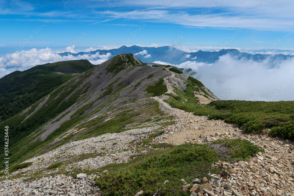 Obraz premium 日本の百名山の白馬岳の登山道
