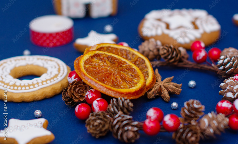 Christmas gingerbread handmade decorated with patterns and covered with icing. Cozy atmosphere. New year's eve concept. Christmas gingerbread handmade decorated with patterns and covered with icing. Cozy atmosphere. New year's eve concept.