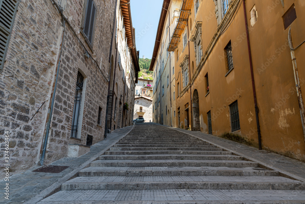 architecture of streets and buildings in the town of gubbio