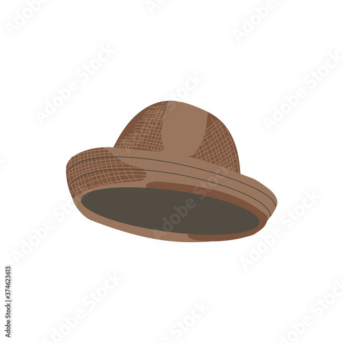 Summer panama hat. Straw hat, natural material headwear, seasonal accessory garment cartoon vector illustration isolated on white background