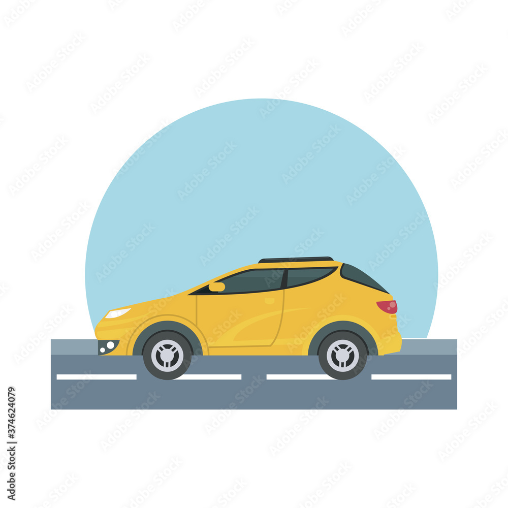 yellow car at street vector design