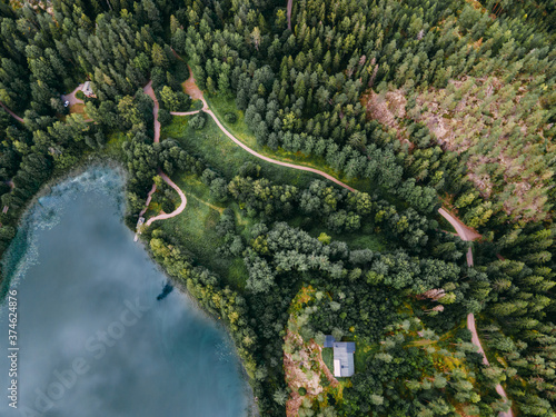 Fototapeta Naklejka Na Ścianę i Meble -  Aerial view to Finnish landscape in Nuuksio national park.