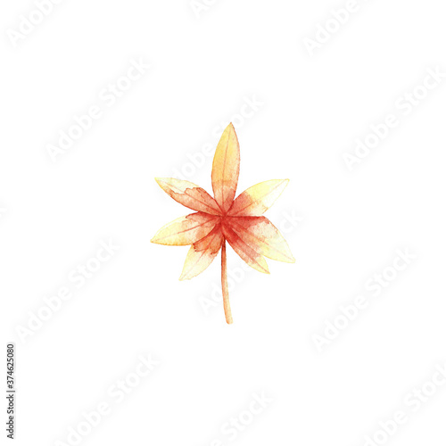 Watercolor hand drawn yellow and red leaf clipart