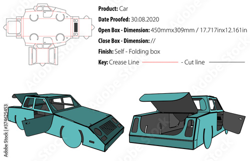 Car box packaging design template selflock die cut - vector. photo