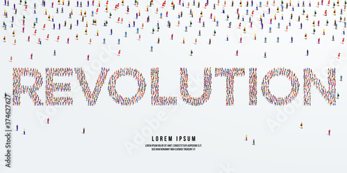 Revolution. Large group of people form to create Revolution. vector illustration.