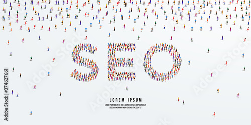SEO. Large group of people form to create SEO. vector illustration.