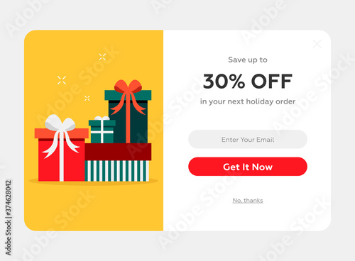 holiday discount popup with the present boxes