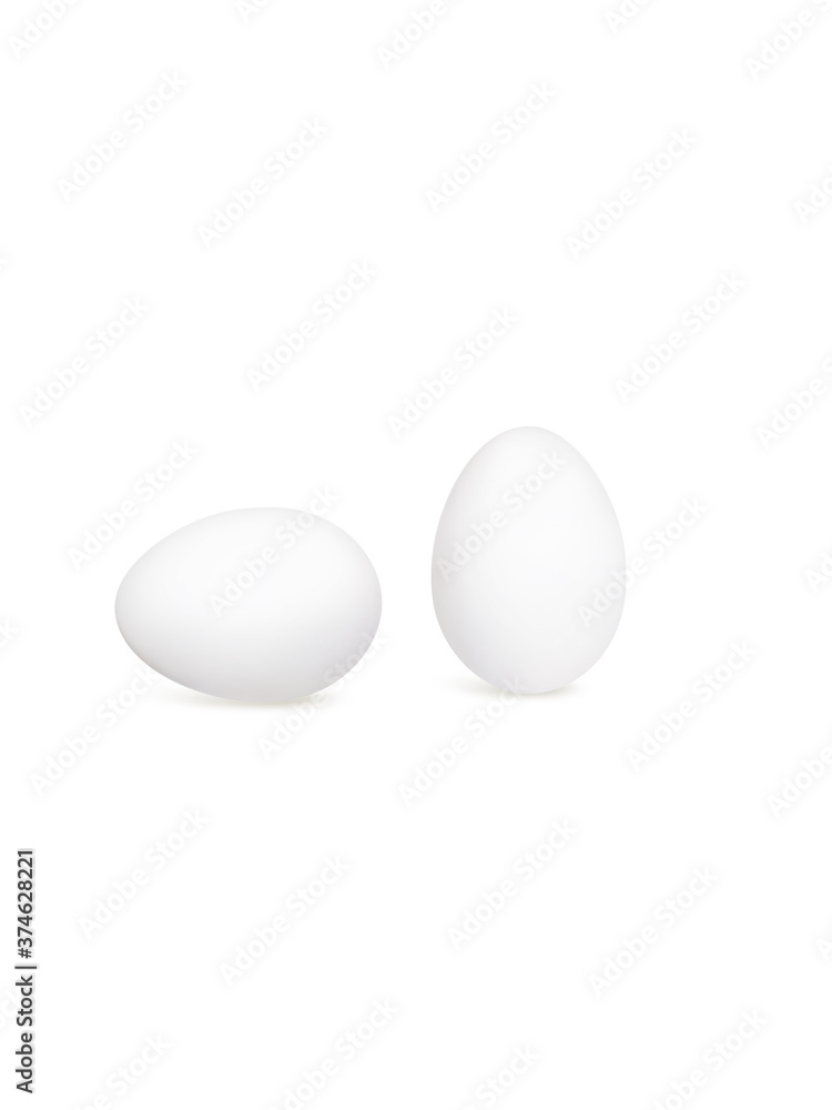 Two white eggs placed on a white background Two white eggs placed on a white background