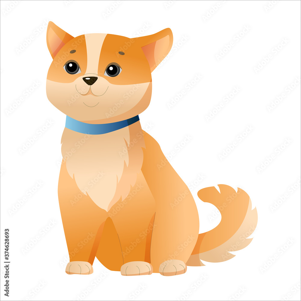 Obraz premium Cute rye puppy of the Corgi breed. Vector illustration isolated on white background