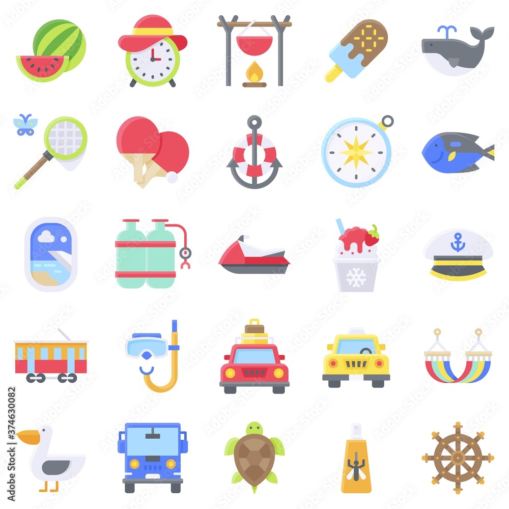 Summer vacation related icon set 6, flat style Summer vacation related icon set 6, flat style