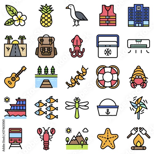 Summer vacation related icon set 5, filled style