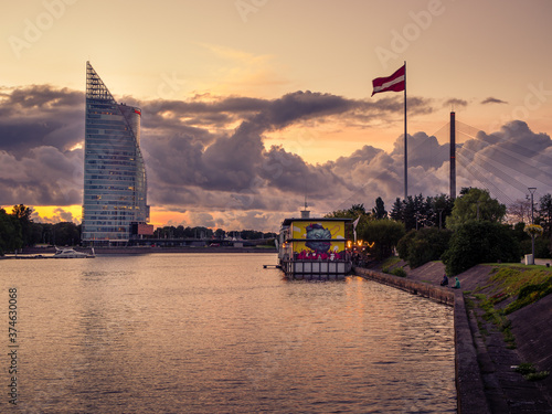 Zunds canal in Riga by sunset photo