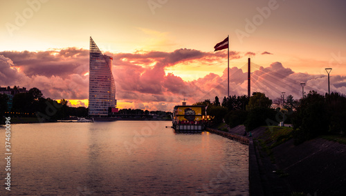 Zunds canal in Riga by sunset photo