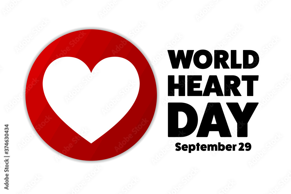 World Heart Day. September 29. Holiday concept. Template for background, banner, card, poster with text inscription. Vector EPS10 illustration.