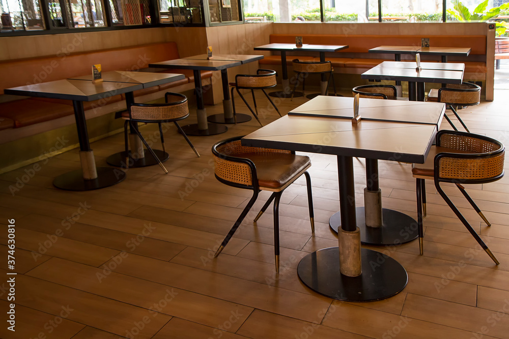 empty chairs and table in the restaurant