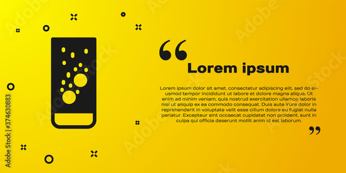 Black Effervescent aspirin tablets dissolve in a glass of water icon isolated on yellow background. Vector Illustration.
