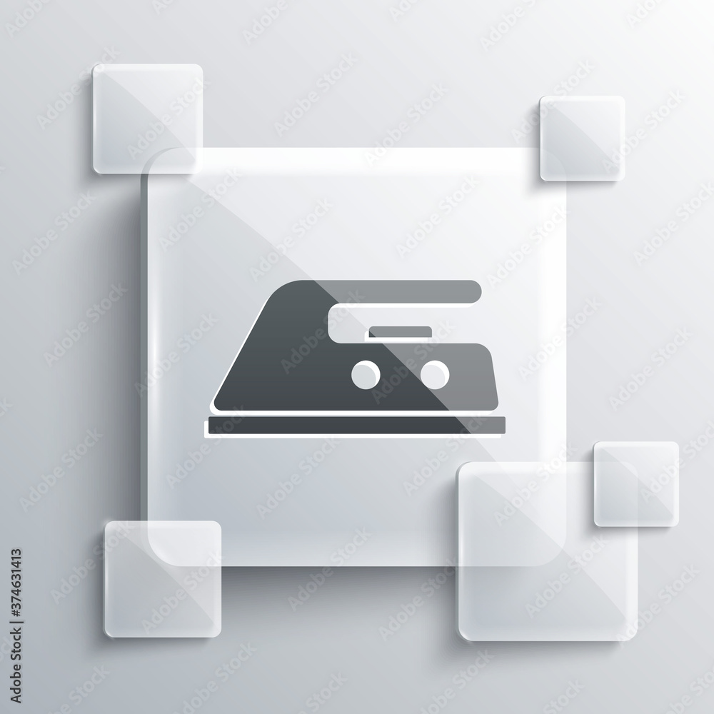 Grey Electric iron icon isolated on grey background. Steam iron. Square glass panels. Vector Illustration. Grey Electric iron icon isolated on grey background. Steam iron. Square glass panels. Vector Illustration.