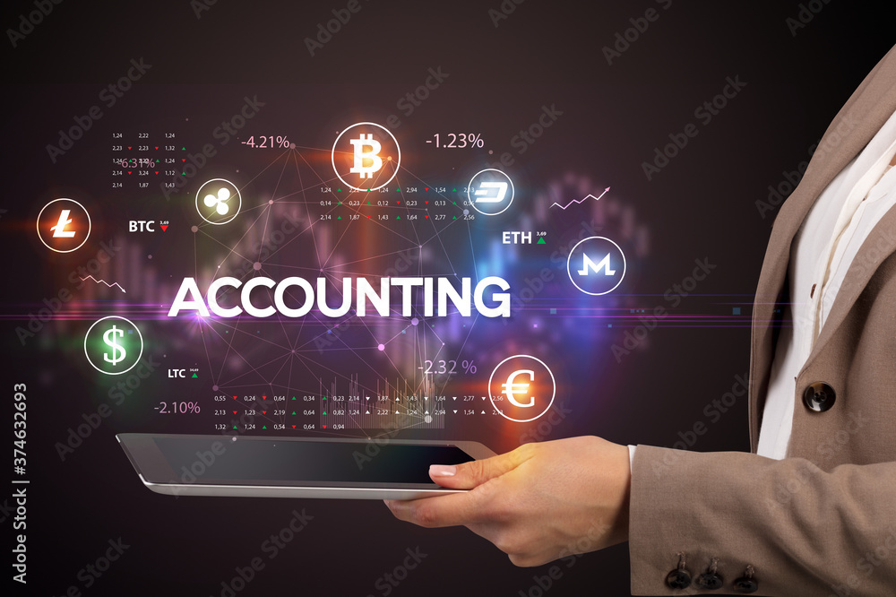 Close-up of a touchscreen with ACCOUNTING inscription, business opportunity concept Close-up of a touchscreen with ACCOUNTING inscription, business opportunity concept