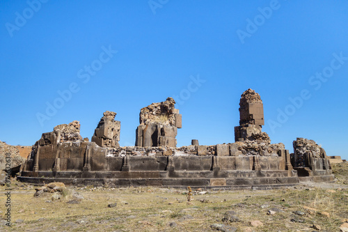 Side view onto remains of King Gagik's church of St Gregory in medieval city Ani, near Kars, Turkey. It was built in 1005, as twin of cathedral of Zvartnots in Armenia. Now it's UNESCO object
