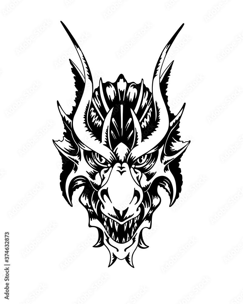 Chinese Dragon Head. Hand Drawn Vector Illustration Stock Vector ...
