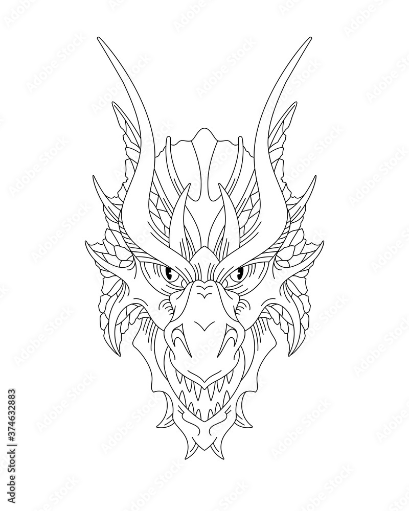 Chinese Dragon Head. Line Art Vector Illustration Chinese Dragon Head. Line Art Vector Illustration