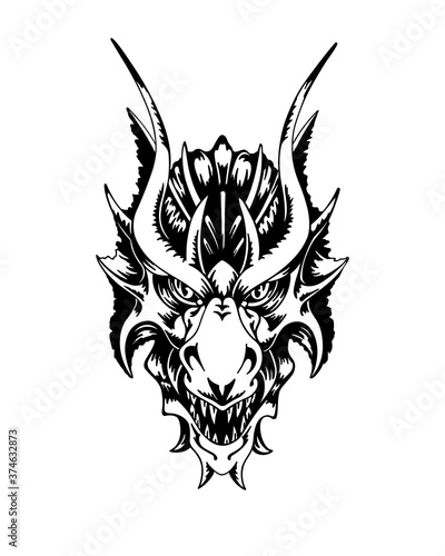 Chinese Dragon Head. Hand Drawn Vector Illustration © D.R.3D