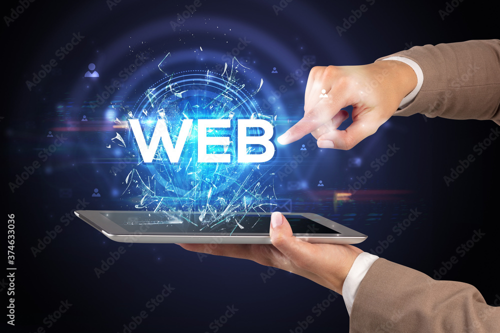 Close-up of a touchscreen with WEB abbreviation, modern technology concept Close-up of a touchscreen with WEB abbreviation, modern technology concept