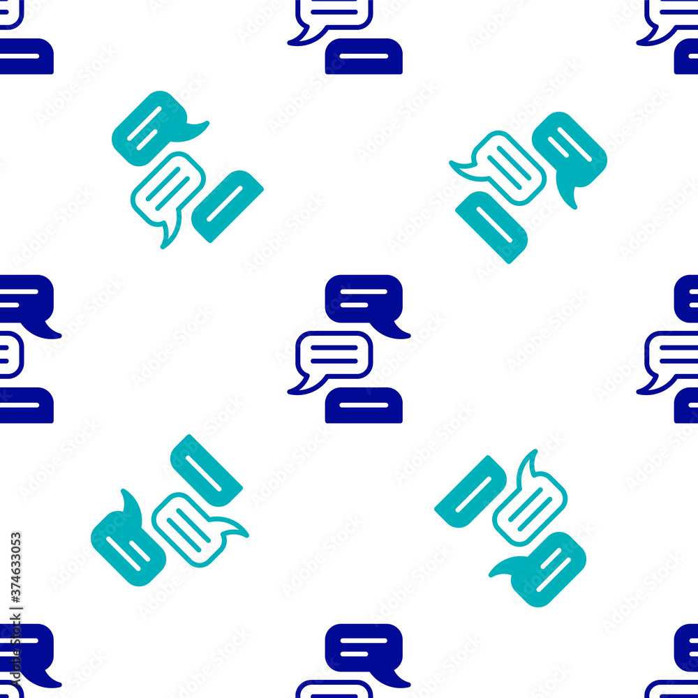 Blue Speech bubble chat icon isolated seamless pattern on white background. Message icon. Communication or comment chat symbol. Vector. Blue Speech bubble chat icon isolated seamless pattern on white background. Message icon. Communication or comment chat symbol. Vector.