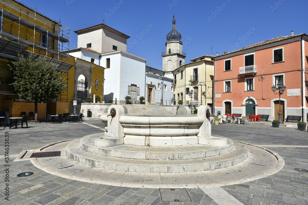 A fountain in the square of Sepino, a medieval town in the Molise region, Italy.
