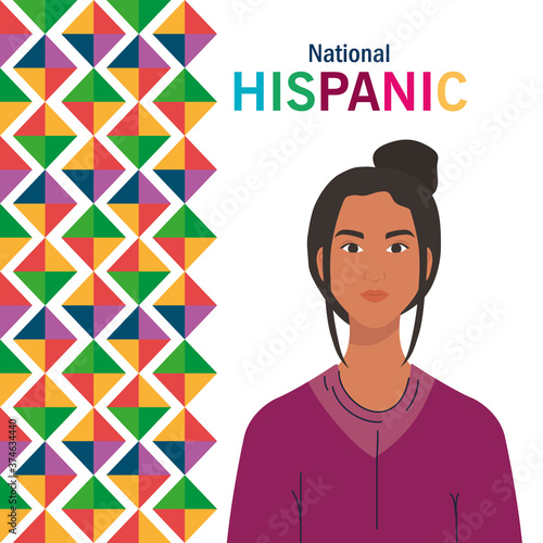 latin woman cartoon with colored shapes design, national hispanic heritage month and culture theme Vector illustration