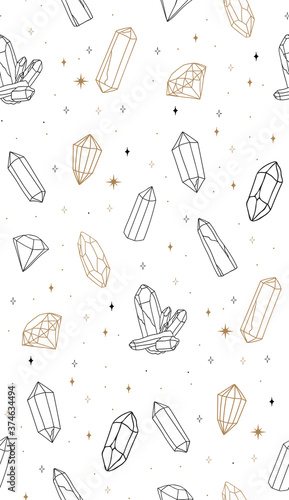 abstract line art crystal gems seamless pattern