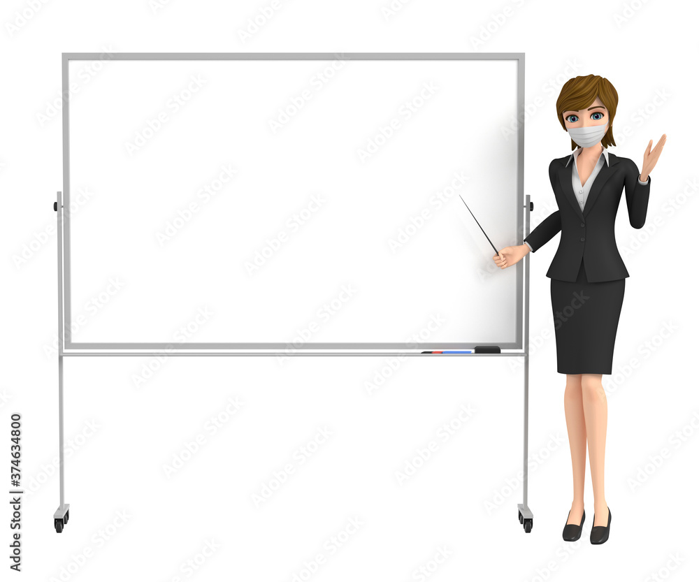3D illustration character - A woman wearing a mask explains 3D illustration character - A woman wearing a mask explains