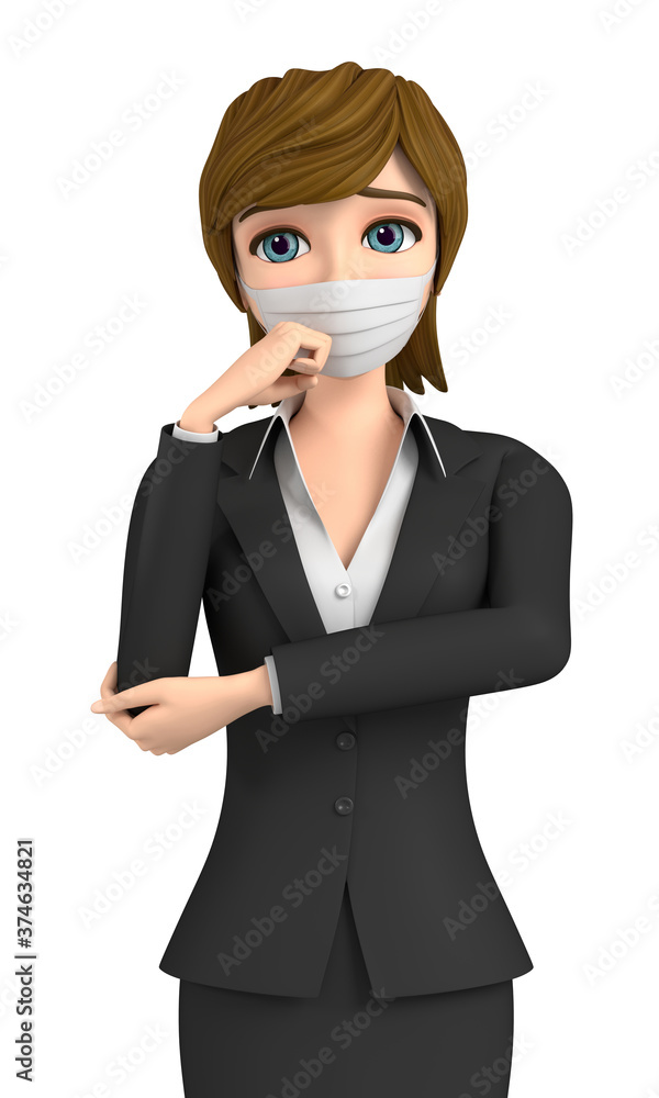 3D illustration character - A woman wearing a mask is in trouble 3D illustration character - A woman wearing a mask is in trouble